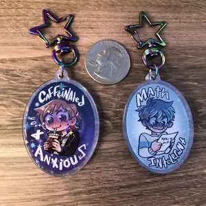 2 Ops Star Catcher Webtoon Acrylic Keychains - Caffeinated and Anxious Bag Charms