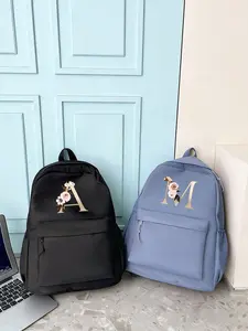 Solid Color Casual Backpack with Letter Pattern A-Z. Multi-pocket Backpack, Outdoor Backpack, Zipper Closure, Large Capacity. Suitable for Everyday Leisure and School Use. Valentine's Day Gift, Backpack Gift, For Family, Partner, And Good Friends.