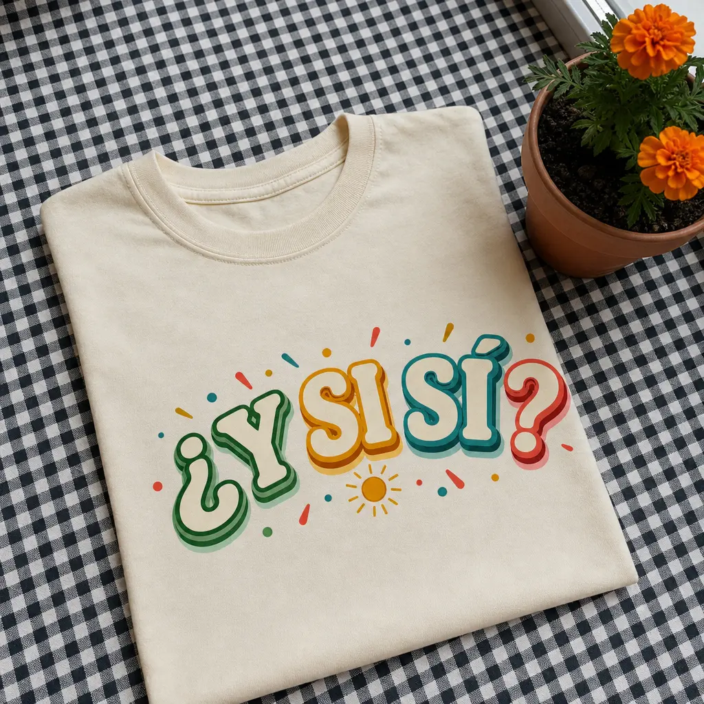 Women's "¿Y Si Sí?" Spanish Graphic Long-Sleeve Pullover Sweatshirt, Positive Motivational Quote Apparel, Colorful Latina Unisex Comfortable T-Shirt, Long Sleeves, Casual