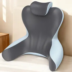 Reading Pillow for Sitting in Bed, 22" H Back Support Pillow for Sitting Up, Back Rest & Lumbar Support Pillow with Arms for Reclining Gaming Work Resting (Grey&Blue)