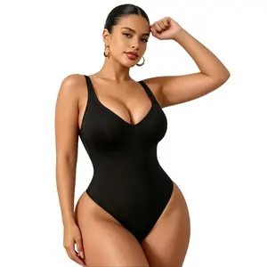 Wireless one-piece shapewear bodysuit with adjustable straps