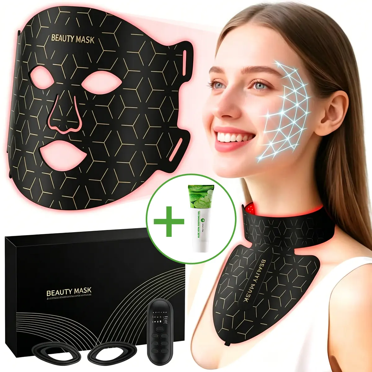 AYYHG Red Light Therapy Mask for Face & Neck with Box - 850nm NIR 7-LED Beauty Products, Anti-Aging, Firming, Radiant, Rechargeable, Remote Control, Home Skincare for All Skin Types