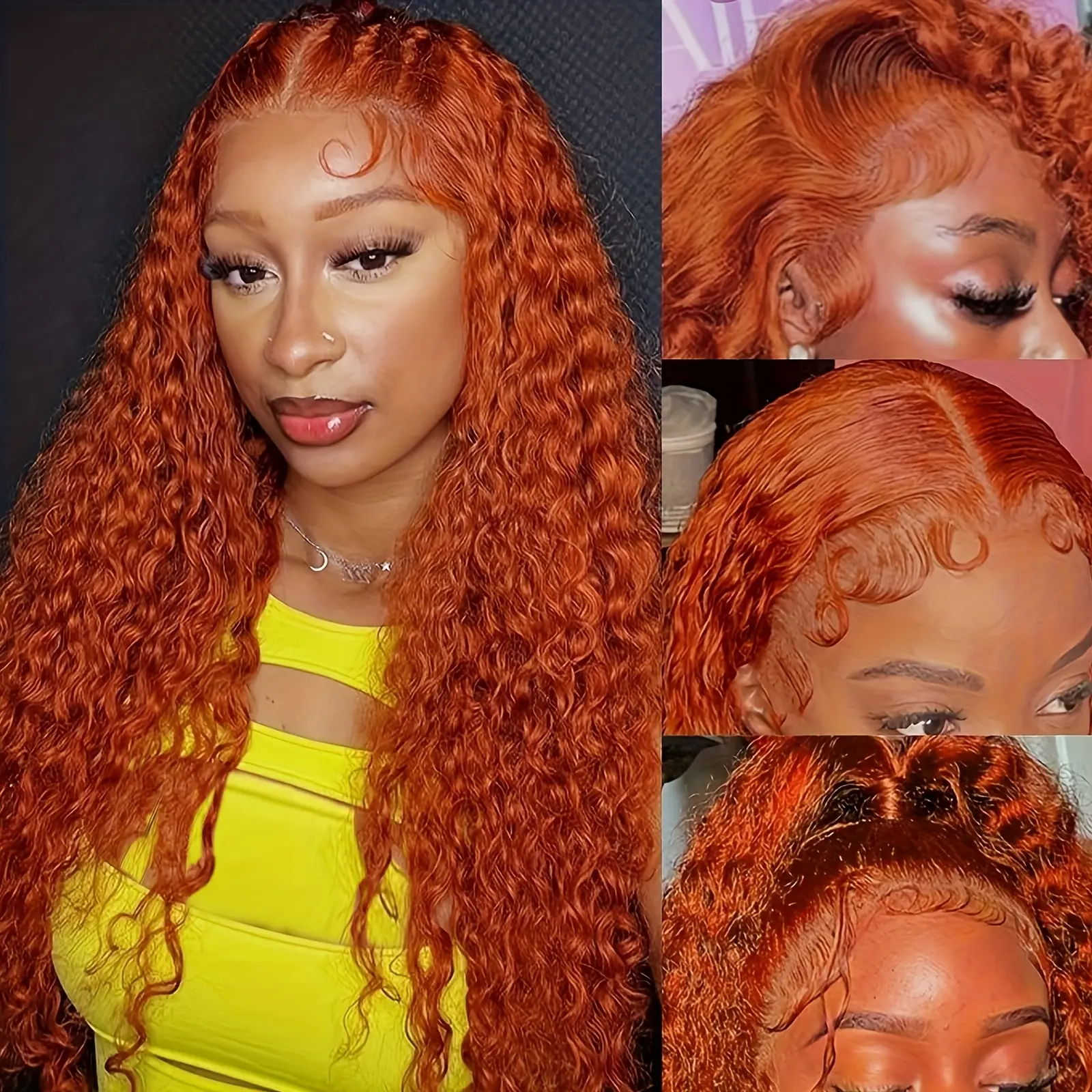Ginger-Orange 32-Inch Deep-Wave Lace Front Wig with 13x4 Frontal Hand-Tied for Natural Hairline Adjustable Straps & 3 Combs for Secure Fit