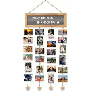 Picture Frames Collage Wall Decor Hanging Photo Display Frame Felt Letter Board with 340 Letters and 30 Clips,  DIY Collage Picture Frames for Dorm Room Decor, Christmas Birthday Party