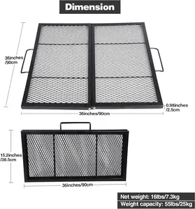 36 Inch Square Fire Pit Cooking Grill Grates Folding Outdoor Campfire BBQ Grill Rack with Handles Portable Outside Camping Gear Cookware and Accessory