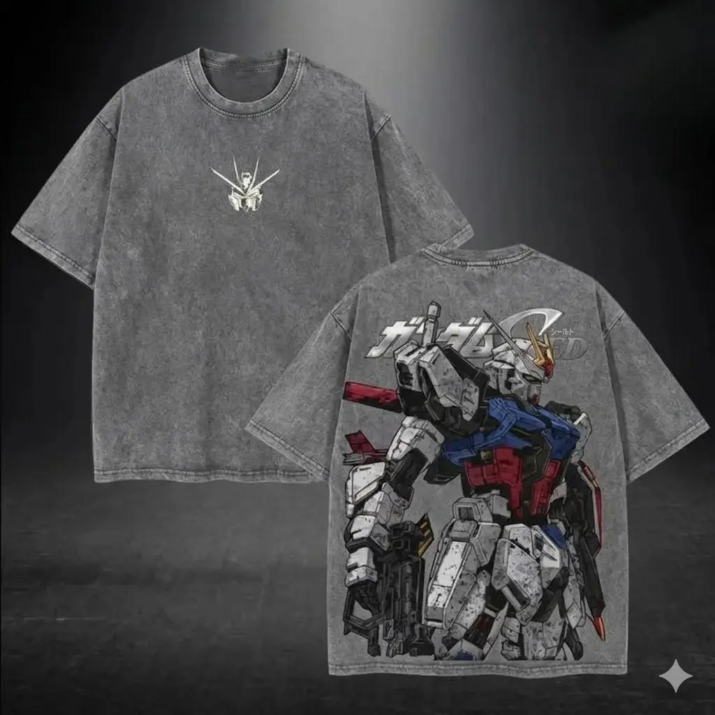 RX-78-2 Gundam,RX-0 Unicorn Gundam,Zaku II (MS-06), Gundam SEED,Astray Red Frame, Gundam Barbatos, RX-160S-2 Sinanju Stein (Ver. Ka) - Mobile Suit Gundam Anime Double Printed Vintage Washed Tee Unisex Oversize Anime Manga Washed Heavyweight Cotton T-shirt