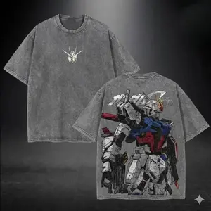 RX-78-2 Gundam,RX-0 Unicorn Gundam,Zaku II (MS-06), Gundam SEED,Astray Red Frame, Gundam Barbatos, RX-160S-2 Sinanju Stein (Ver. Ka) - Mobile Suit Gundam Anime Double Printed Vintage Washed Tee Unisex Oversize Anime Manga Washed Heavyweight Cotton T-shirt