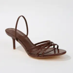 BERNESS Women's Open Toe Slingback Sandals - Faux Leather Stiletto Heels with Knot Detail, Soft, Slip-On Comfortable Summer Walking Footwear with Elegant Casual Design