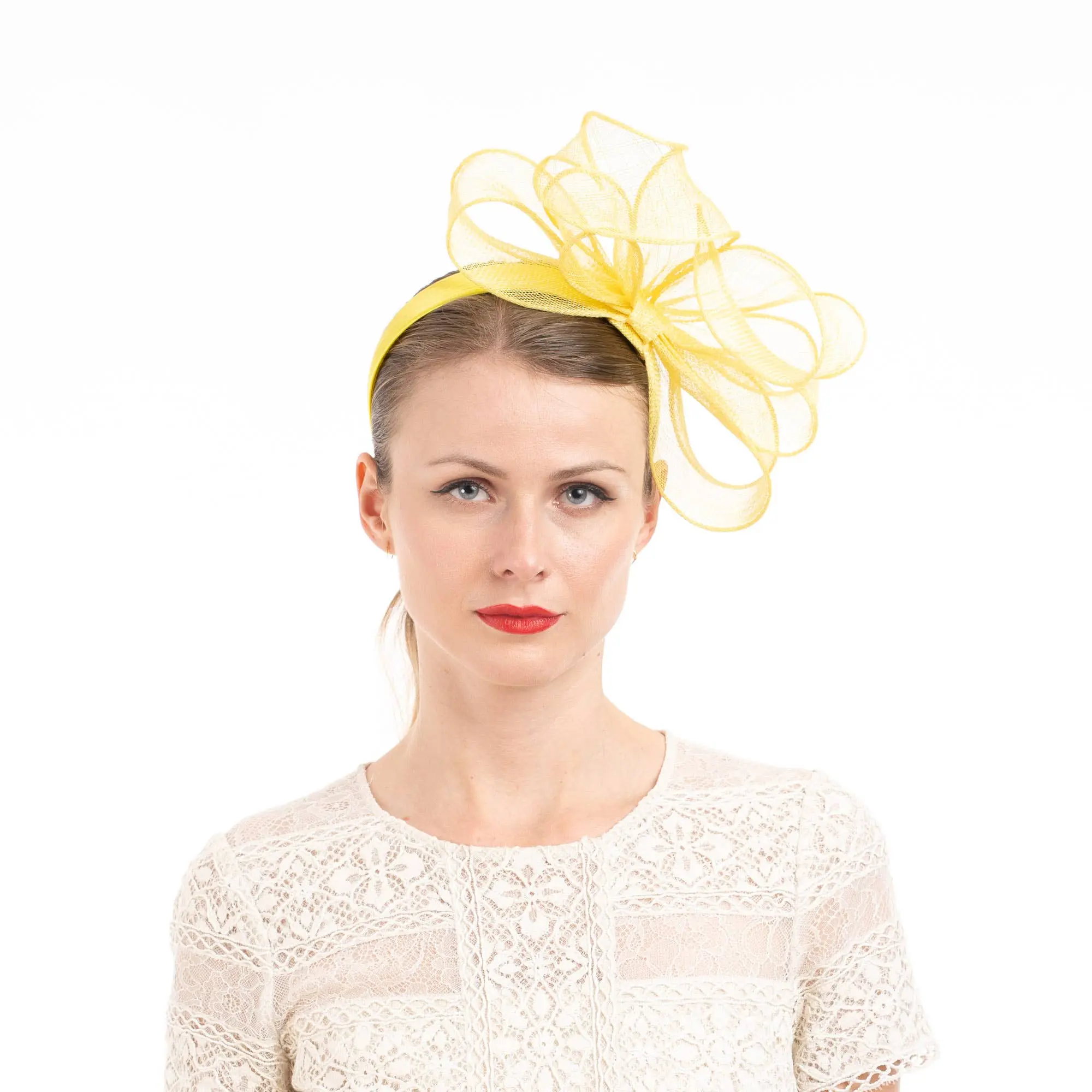 Sinamay Loop Fascinator On 2.5cm Headband - Yellow