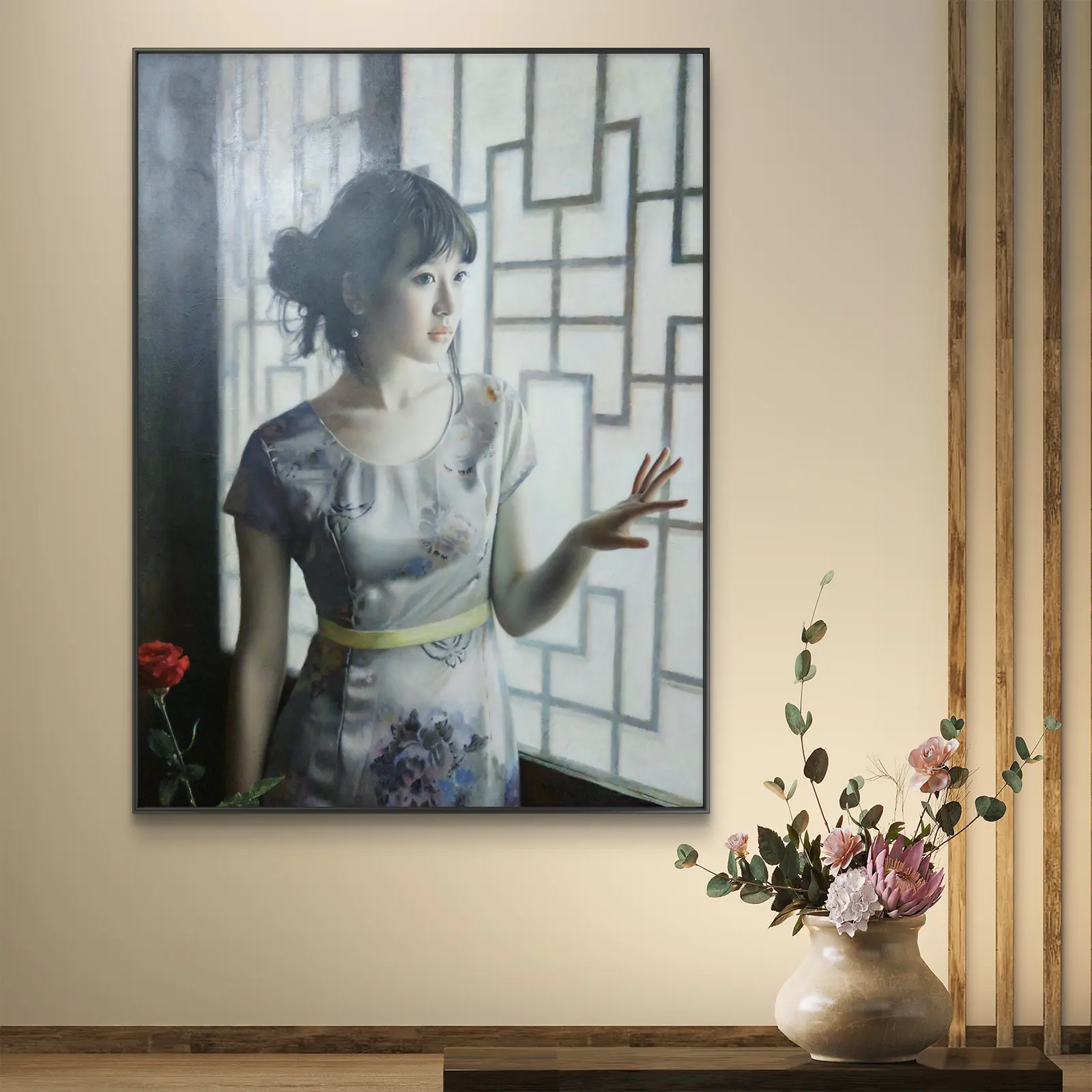 Hand-painted custom oil painting on canvas character oil painting - Touching the Window original work