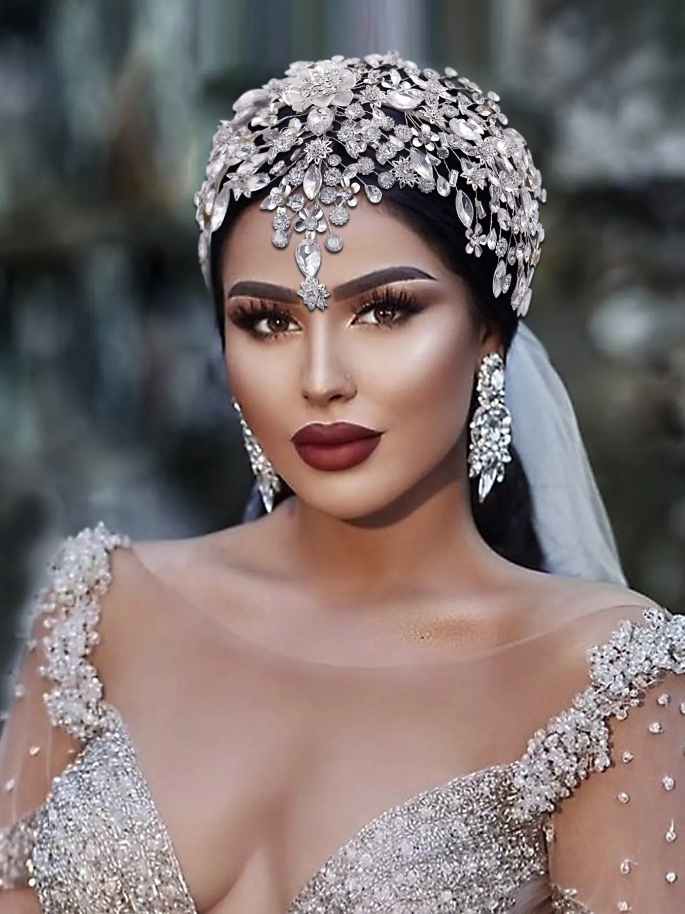 Elegant Women's Rhinestone Headband Universal Fit with Alloy Flower Decoration, Bridal Party Hair Accessory for Wedding Photography, All Seasons Wear