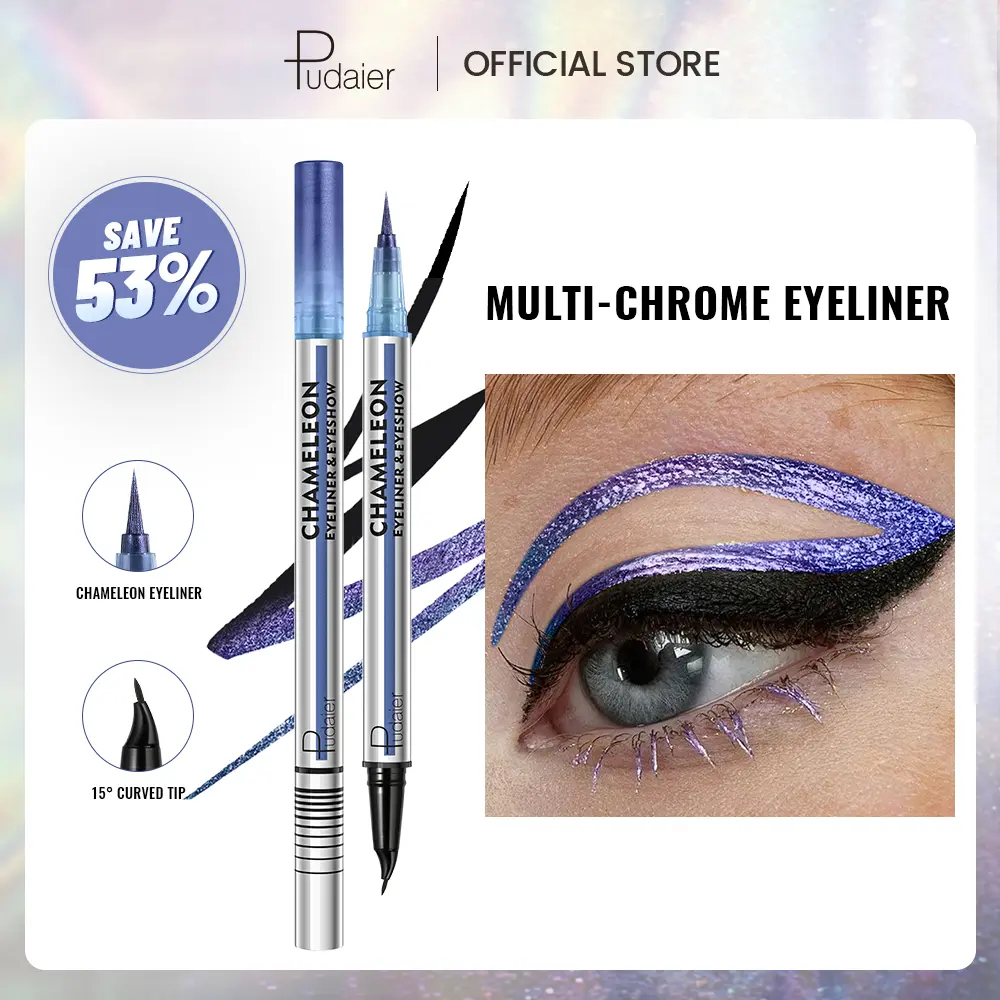 Pudaier 2-in-1 Multi-Chrome Colored Waterproof Liquid Eyeliner - Smudge-Proof, Long-Lasting, High-Shine Radiant Bold Effect Makeup