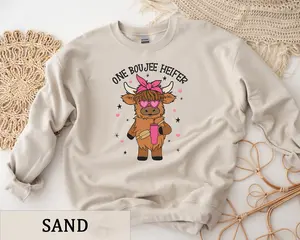 One Boujee Heifer Sweatshirt, Highland Cow Valentine Sweater, Valentine Day Western Country Cow Crewneck, Valentines Sweatshirt, Gifts For Her, Long Sleeve Crewneck Shirt, Valentine's Day Ideas, Gifts For Valentines Day Vday