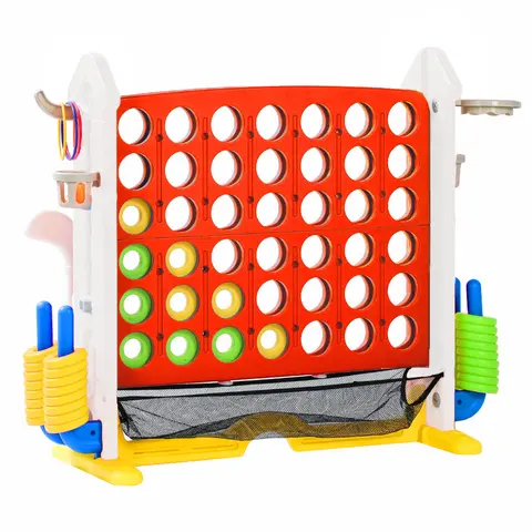 Height-Adjustable 3-in-1 Giant Multi-Game Set - Unisex HDPE Plastic Family Board Game, Tabletop 4 in A Row, Basketball Hoop, Ring Toss - Backyard Indoor Outdoor Toy for Kids & Adults (Weddings, Birthdays)