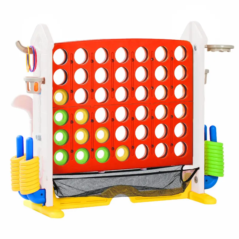 Height-Adjustable 3-in-1 Giant Multi-Game Set - Unisex HDPE Plastic Family Board Game, Tabletop 4 in A Row, Basketball Hoop, Ring Toss - Backyard Indoor Outdoor Toy for Kids & Adults (Weddings, Birthdays)