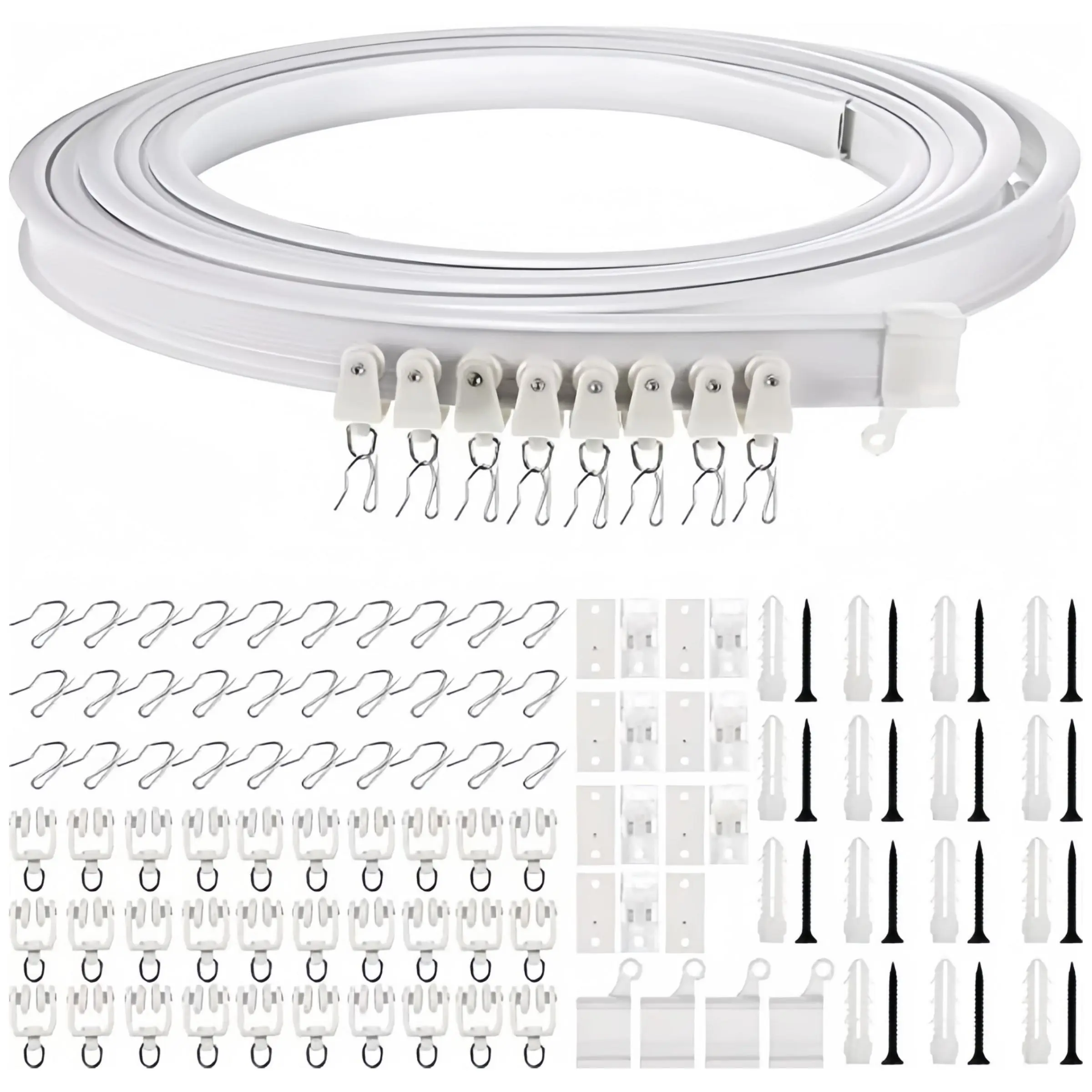 Flexible Curtain Track Kit, 5m Ceiling Mounted Curtain Rail with Accessories, Easy To Install Curtain Rail System for Home and Hospital Use, Adjustable Curtain Rods, Renter Friendly Curtain Rod, Curtain Rod Bracket, Curtain Rod Set