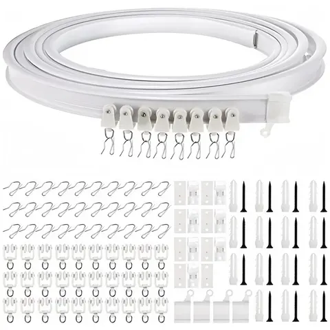 Flexible Curtain Track Set, Ceiling Track for Curtains, 5m Ceiling Mounted Curtain Rail with Accessories, Easy To Install Curtain Rail System for Home and Hospital Use, Adjustable Curtain Rods, Renter Friendly Curtain Rod
