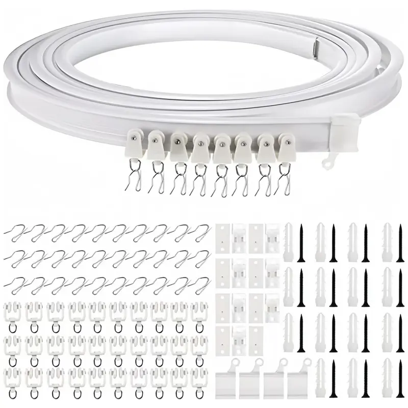 Flexible Curtain Track Set, Ceiling Track for Curtains, 5m Ceiling Mounted Curtain Rail with Accessories, Easy To Install Curtain Rail System for Home and Hospital Use, Adjustable Curtain Rods, Renter Friendly Curtain Rod