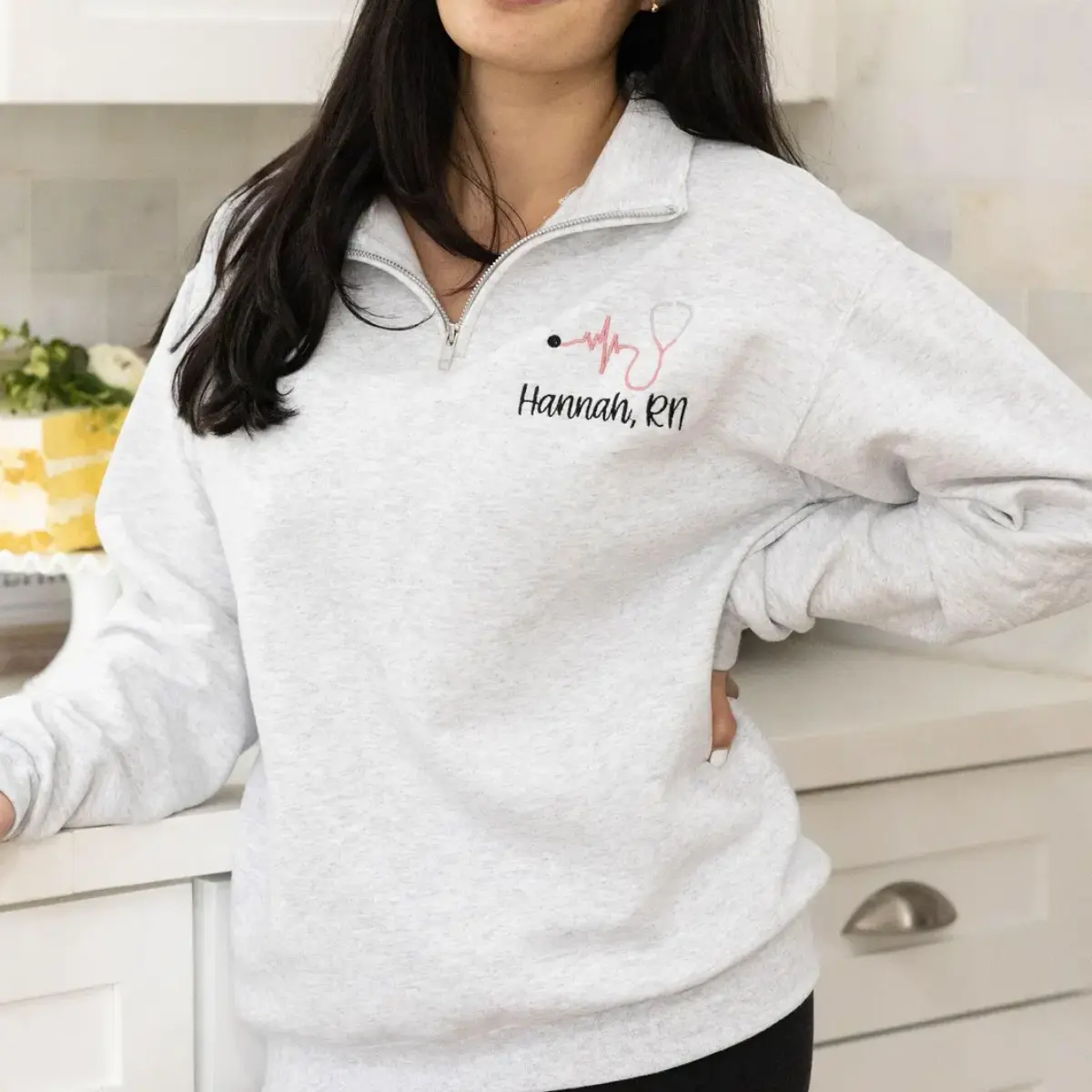 [Ship US]Custom RN Nurse Quarter Zip Pullover, Personalized Registered Nurse Sweatshirt with Monogram Initial and Name, Embroidered Nursing Gift for Women, Nurse Graduation Gift, RN Apparel