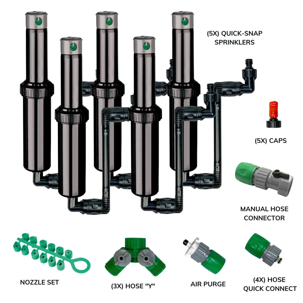 Plastic&Steel Outdoor Ground Burial Sprinklers (Pack of 5) - 5000 sq ft Coverage, Industrial Strength, 2.5gpm Flow, 30 PSI, 360° Rotates, 6.3 lbs, 1 Manual Connector, 3 Y Splitters, Adjustable Watering Equipment