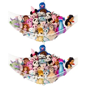 Lilly's Love Stuffed Animal Hammock, 2 Pack | Corner Hanging Organizer, Toy Storage, Stuffed Animal Storage | Easy to Hang Plushie Net w/Anchors & Hooks | Cute Room, Bedroom & Home Decor (White)