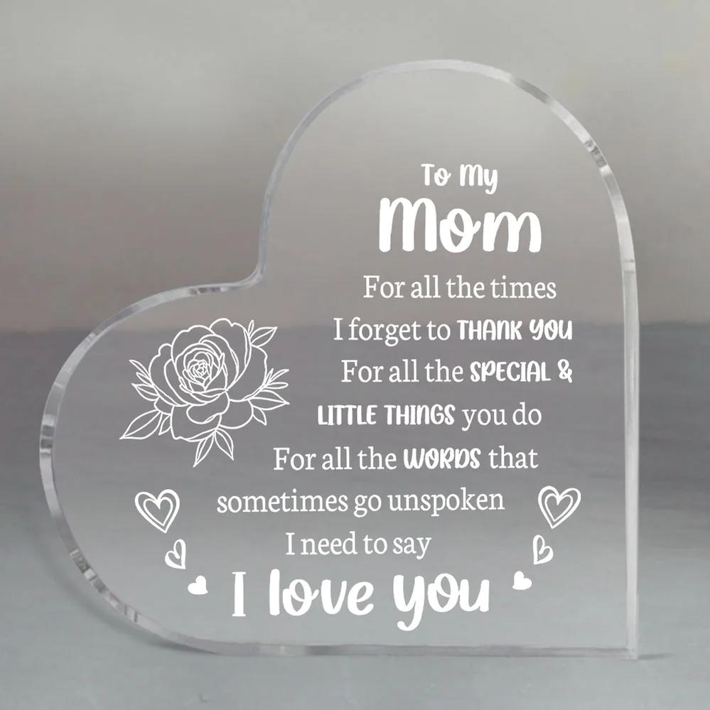 Heart Shaped Acrylic Decoration Block |   Flower & Letter Pattern Decorative Ornament |   Inspirational Funny Home Decor |   Perfect Delicate Birthday Gift for Mom