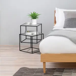 3D Floating Side Table, Modern Geometric Glass End Table for Bedroom, Living Room, Office