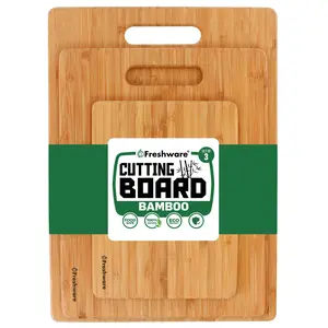 Bamboo Cutting Board Set of 3, Wooden Cutting Boards for Kitchen, Knife Friendly Food Grade Chopping Board, Lightweight with Hanging Hole for Easy Storage