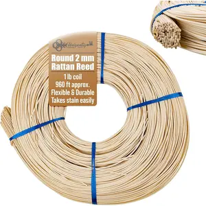 2 mm Round Rattan Reed - 1 Pound Coil - Basket Weaving, Wicker Furniture Making and Wicker Repair Supplies - UA-200RR