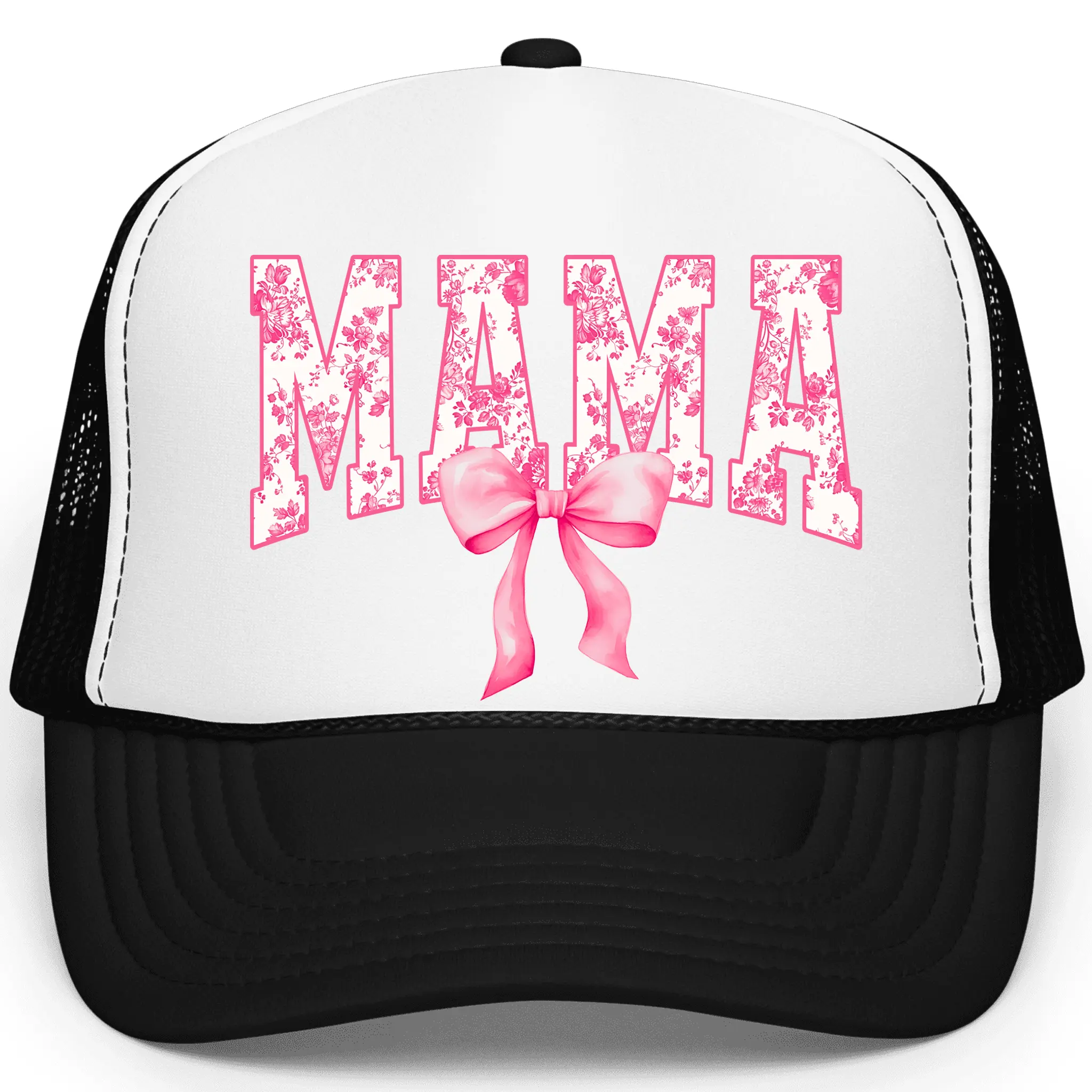 Mama Pink Floral Trucker Hat for Women - Trendy Pink Bow Snapback for Mom - Cute Girlie Mama Foam Front Trucker Hat