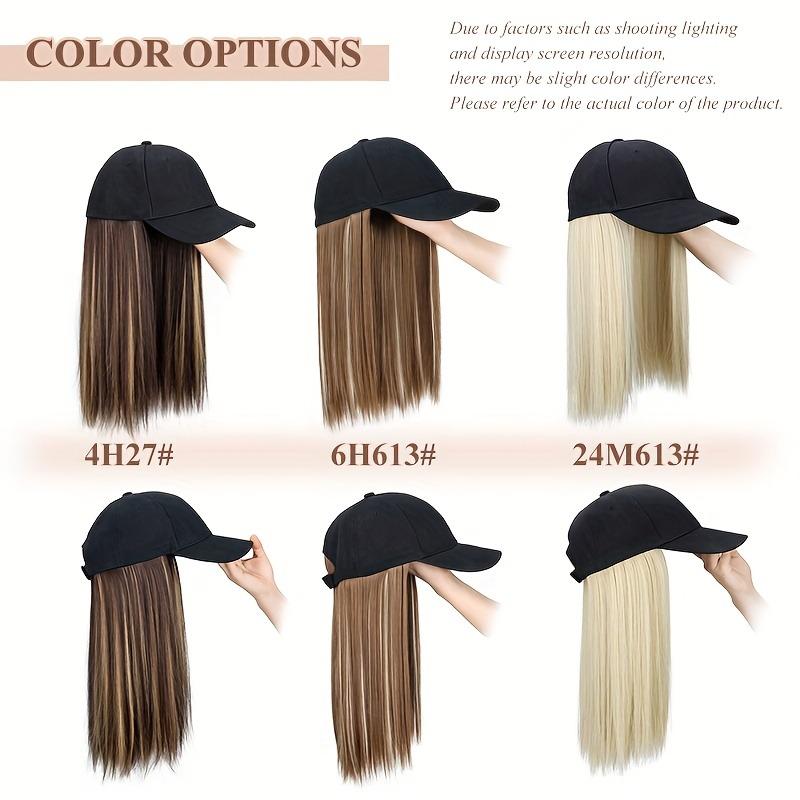 Women's synthetic hat wig, long straight black hair, baseball cap with hair attachment, stylish and convenient all-in-one design.