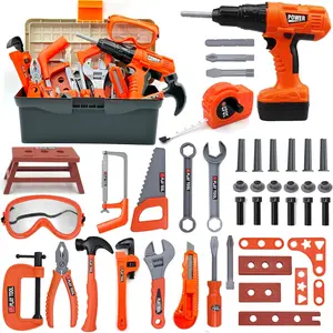 48 Piece Toddler Kids Tool Set with Electronic Toy Drill & Tool Box, Pretend Play Construction Toys for Kids Ages 3 4 5 Years Old Toddler Boy