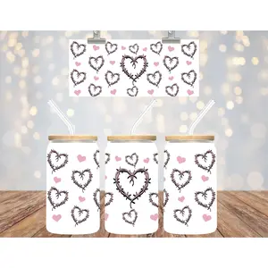 Uv Dtf Cup Wrap Pink barbed hearts 568