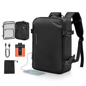 【SummerFinds】VEVOR 35L Vacuum Travel Backpack with Effortless Vacuum Compression Air Pump, USB Port, Buckle, Multiple Pockets, Compartments, Water-Resistant Design, Business/Camping Carry-On Luggage & Casual Personal Item Bag, Black