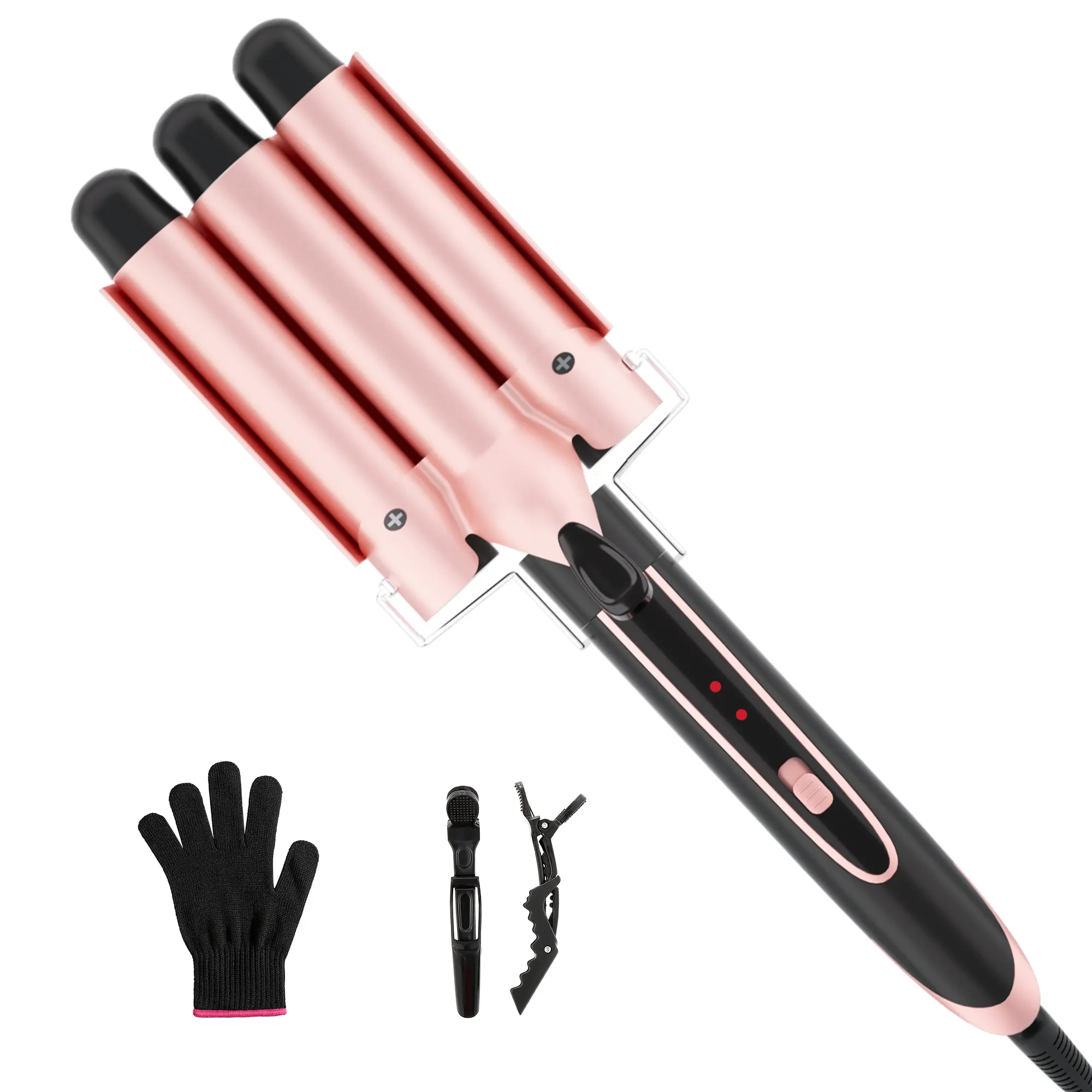 Heikki Vision Curling Iron Set , 3 Barrel Curling Iron Hair Crimper, Dual Voltage Hair Waver with Protective Glove & 2 Clips (Curling Wand （0.85" ）) Electric Curler Comfort hair curler hair styling tools curling irons