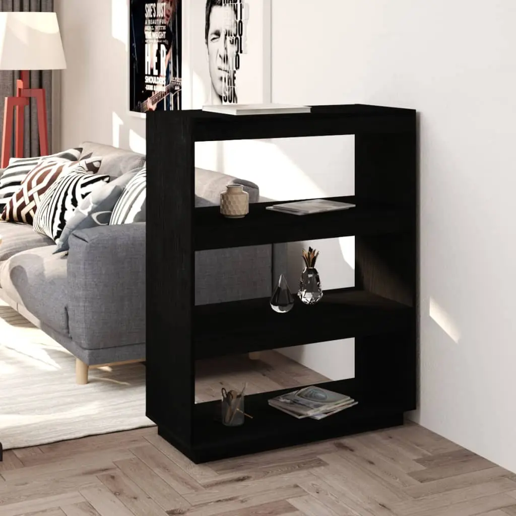 Book Cabinet/Room Divider Black 31.5"x13.8"x40.6" Solid Wood Pine