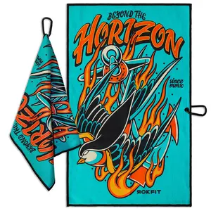 RokFit Gym & Golf Towel – Multi-Use, Quick-Dry, Durable Utility Towel with Bold Graphic and Carabiner Clip (Beyond The Horizon)