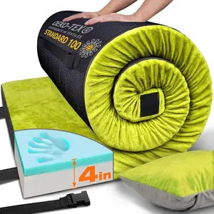 Extra Thick  4 INCH Memory  Camping Mattress, Roll Up Floor Sleeping Mat Camp  Mattress Pad Travel Camping Couch Bed for Guest Adults Side Sleepers
