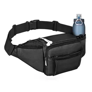 【NEW UPGRADED】Fanny Pack Large Waist Bag Pack for Men Women Hip Bum Bag with Water Bottle Holder Adjustable Strap Suitable for Outdoors Workout Traveling Hiking Cycling Dog Walking Black Camping Storage Jogging Accessories