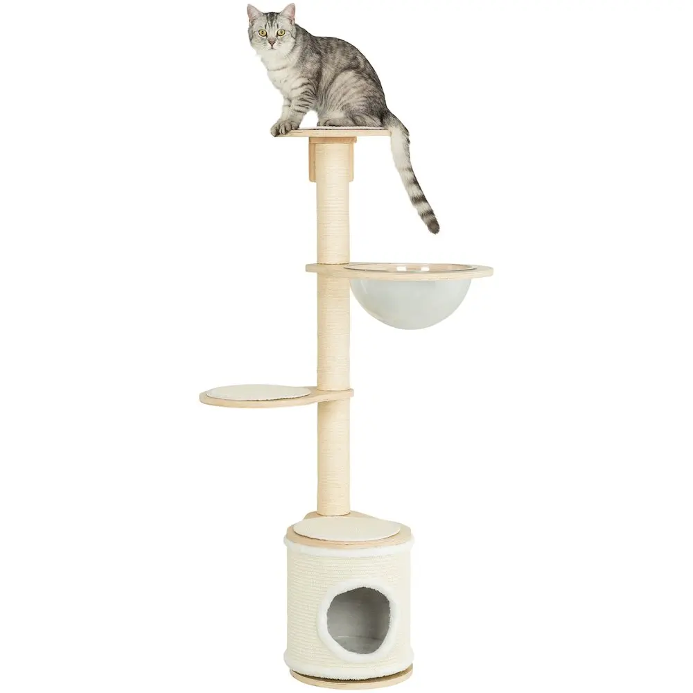Mateo Beautiful Small Modern 4-Level 54.3in Wall Mount Wooden & Sisal Cat Tree - Single Unit with Scratching Posts, Condo