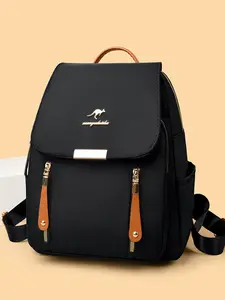 Women's backpack, solid color black backpack, hardware letter flip cover, fashionable and versatile, casual and simple, suitable for students to go to school, work, commute, shopping, women's backpack