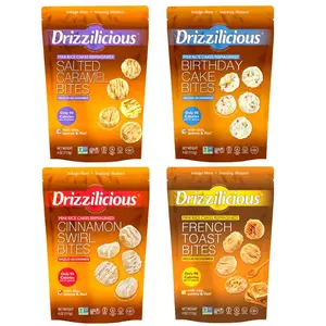 Drizzilicious Mini Rice Cakes 4 Pack – Cinnamon Swirl, French Toast, Birthday Cake & Salted Caramel | 4 oz Bags | Snack Rice Crispy Chocolate Crunchy Flavor