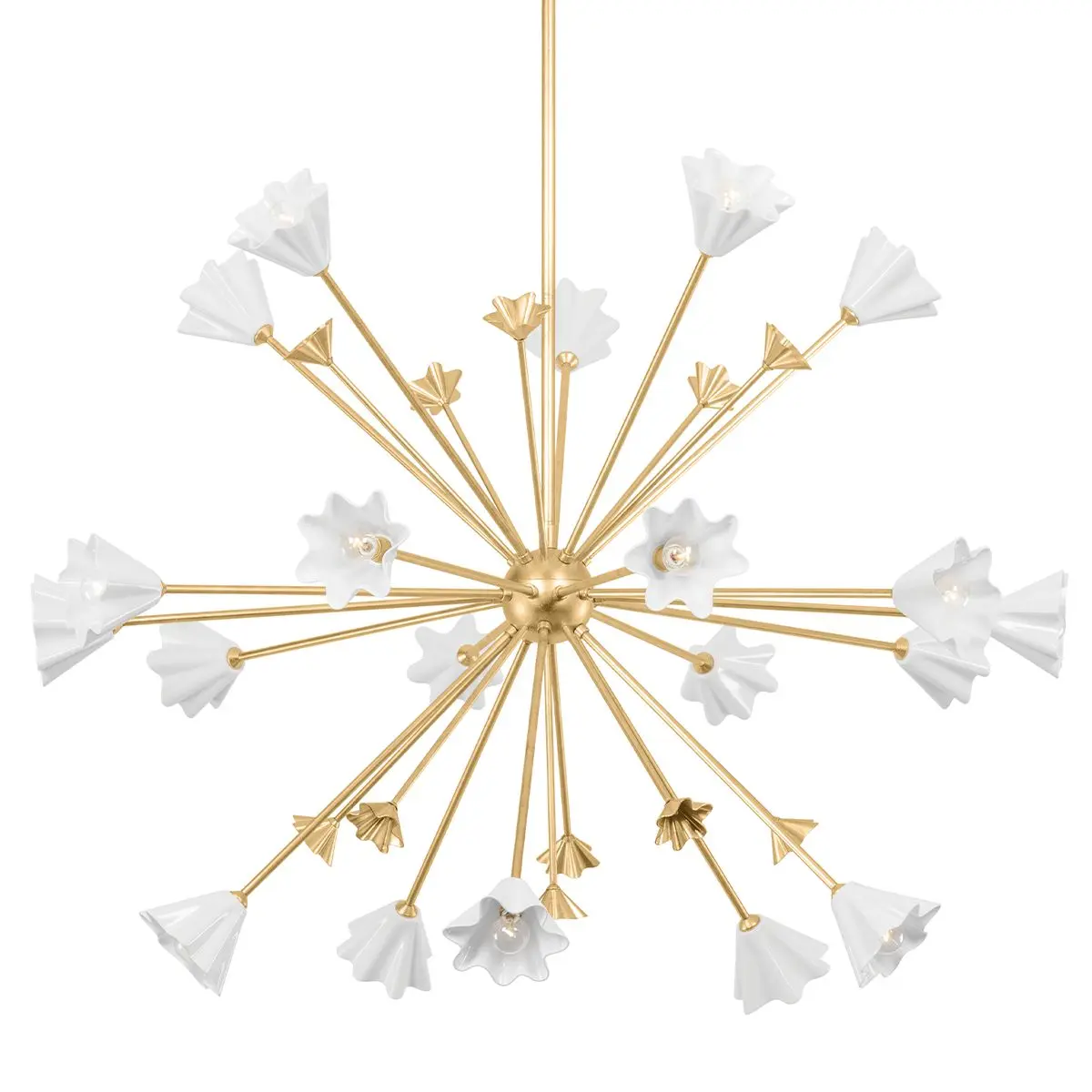 Large Julieta Chandelier with White Porcelain Shades and Vintage Gold Leaf Finish
