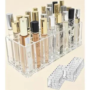 24-Slot Acrylic Perfume Organizer Refillable Essential Oil Display Case Tall Scented Storage Container Beauty Holder with Rollerball Spaces
