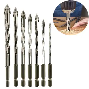 7 Pcs Four-Flute Sawtooth Eccentric Drill Bit, High-Strength Eccentric Twist Drill Bit, Heavy-Duty Carbide Tip, for Stone Glass Concrete Wood Brick Metal (3/4/5/6/8/10/12mm)