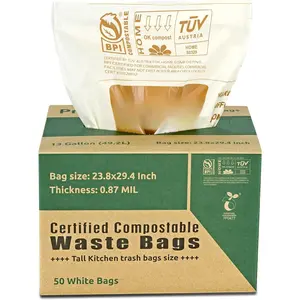 Compostable Bags, 13 Gallon  Scraps Yard  Bags, 50 Count, Extra Thick 0.87 Mil. ASTMD6400 Compost Bags Small Kitchen Trash Bags, Certified By BPI And TUV AUSTRIA