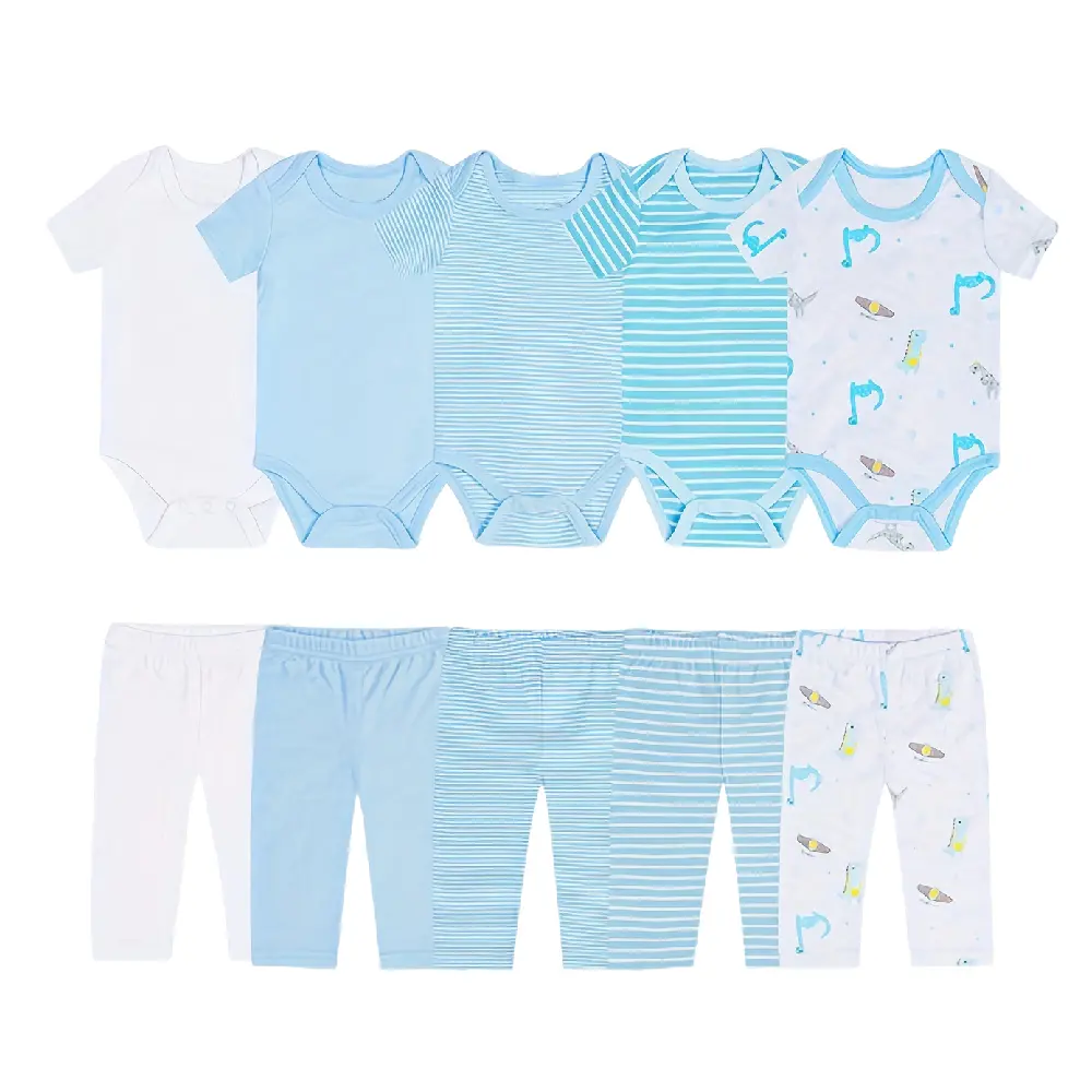 JY.COZY FOR BABY Unisex Organic Cotton 10-Piece Baby Onesie Set - 5 Bodysuits, 5 Pants, Emerald Green, Hypoallergenic, Breathable, Stretchy, OEKO-TEX Certified, Mix-Match, Year-Round, Long/Short Compatible, for Newborns, Playdate, Christening, Baby Shower