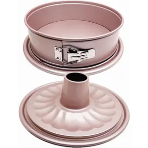 10 Inch Springform Pan with 2 Bases Non-Stick Spring Form Cheesecake Baking Mold Heavy Duty Carbon Steel Tube Mould for Oven Champagne Gold