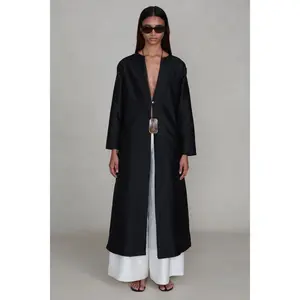 Techno Taffeta Collarless Coat Black