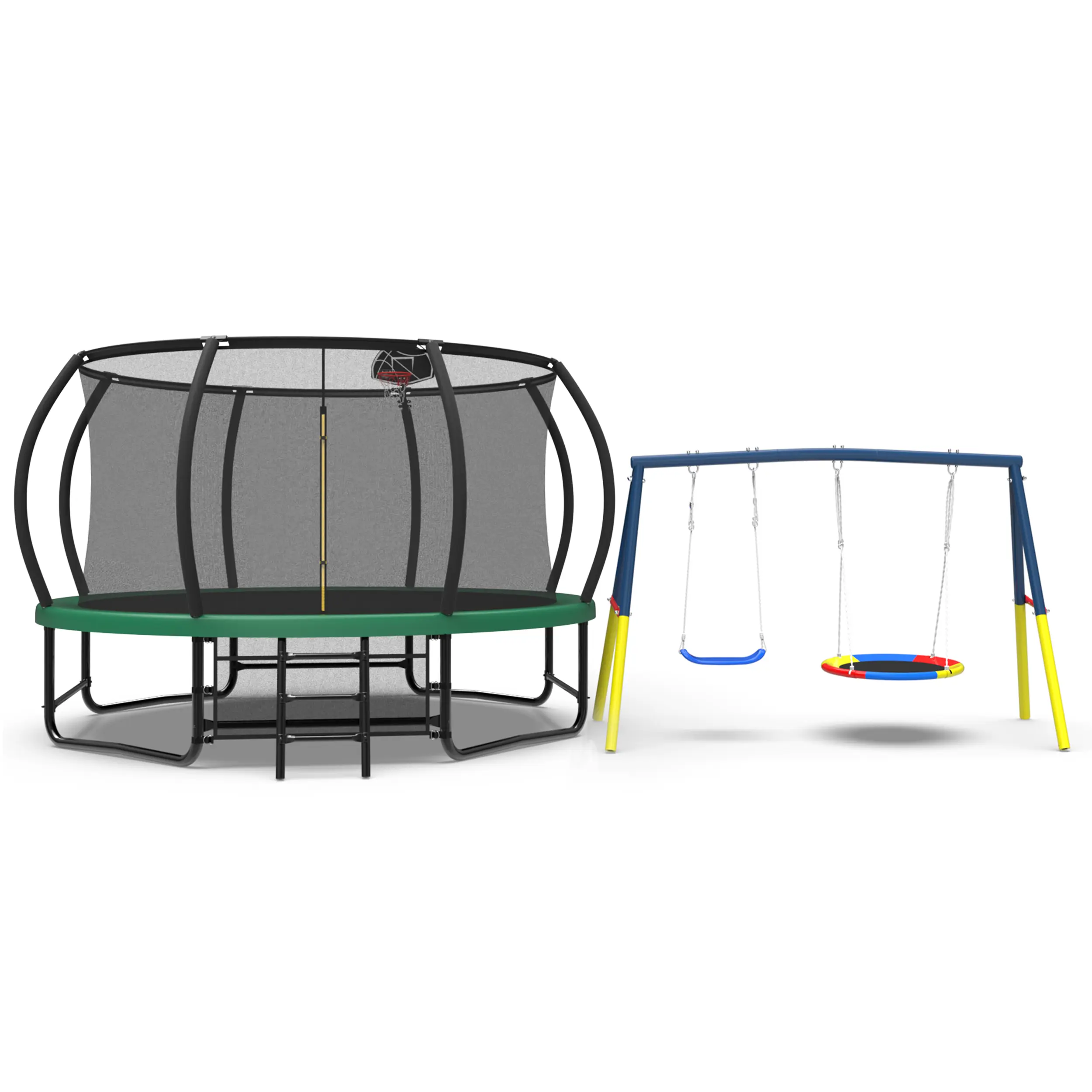 Mersco 14FT Heavy Duty Trampoline with Enclosure Net & Swing Set Outdoor Big Trampoline for Backyard, Kids Trampoline with Basketball Hoop, 1320LBS Capacity (Green),dealsforyourdays, Trampoline For Kids, Galvanized Steel, Safety Fence,summerwins